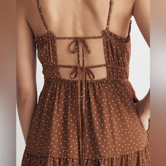MADEWELL Sophia Cani Tiered midi Dress in Dot size 0 in Sepia
