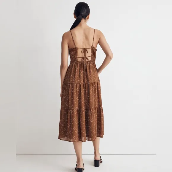 MADEWELL Sophia Cani Tiered midi Dress in Dot size 0 in Sepia