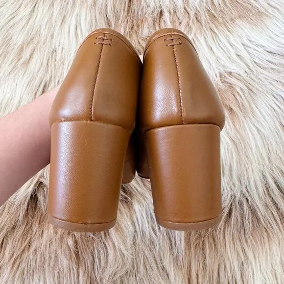 Madewell The Reid Pump Brown Leather Block Heel Round Toe Slip On Size 7.5