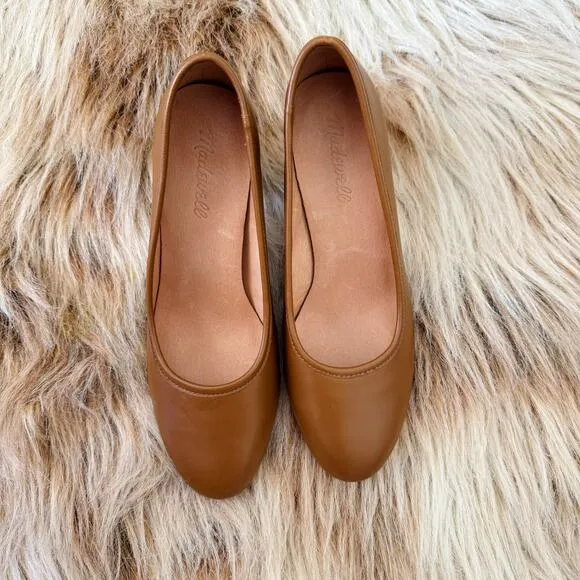 Madewell The Reid Pump Brown Leather Block Heel Round Toe Slip On Size 7.5