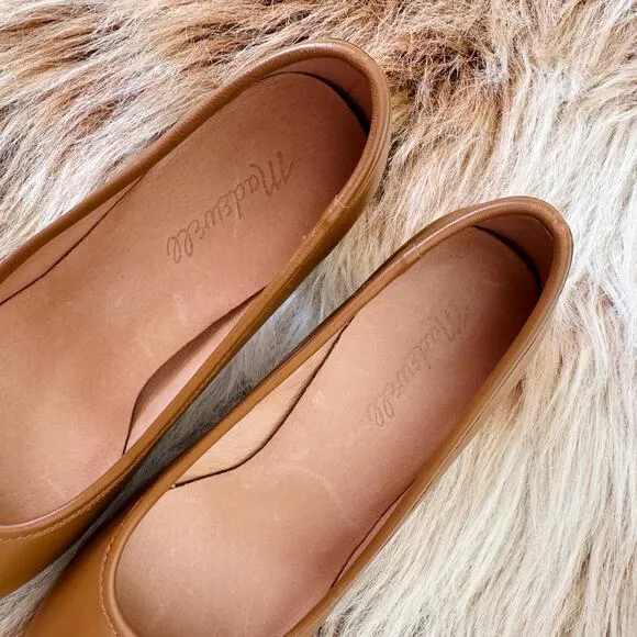 Madewell The Reid Pump Brown Leather Block Heel Round Toe Slip On Size 7.5