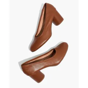 Madewell The Reid Pump Brown Leather Block Heel Round Toe Slip On Size 7.5