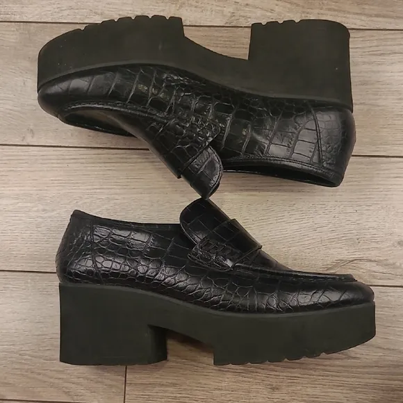 MAJE Spain Black Croc Embossed Sz 39 EU / 8.5 US Chunky Womens Platform Shoes