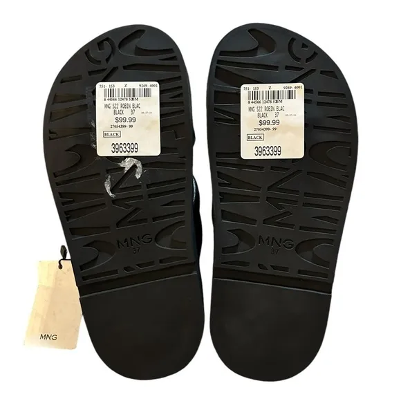 MANGO NWT Criss-Cross Straps Sandals in Black Sz 37