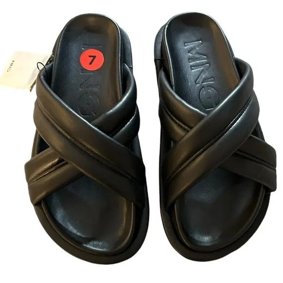 MANGO NWT Criss-Cross Straps Sandals in Black Sz 37