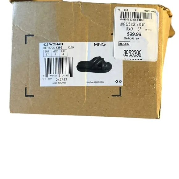 MANGO NWT Criss-Cross Straps Sandals in Black Sz 37