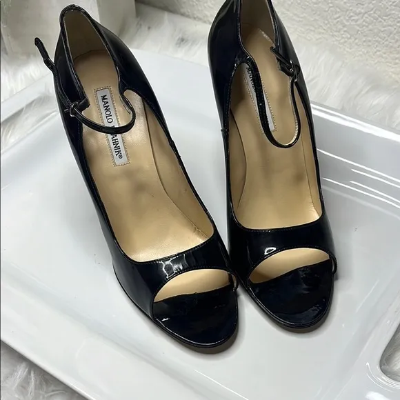 Manolo Blahnik VintageBlack Peep Toe MaryJane Heels