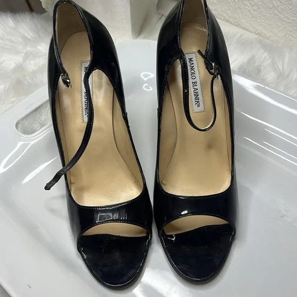 Manolo Blahnik VintageBlack Peep Toe MaryJane Heels