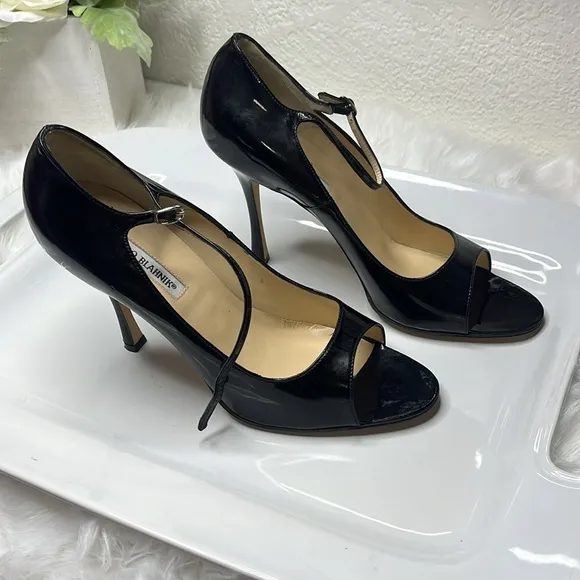 Manolo Blahnik VintageBlack Peep Toe MaryJane Heels