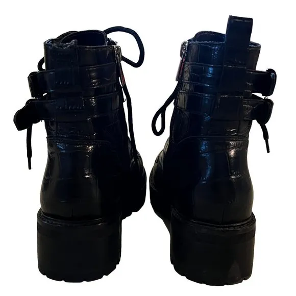 Marc Fisher LTD MLBARREN 2 Black Embossed Leather Combat Boots Size 7.5 M
