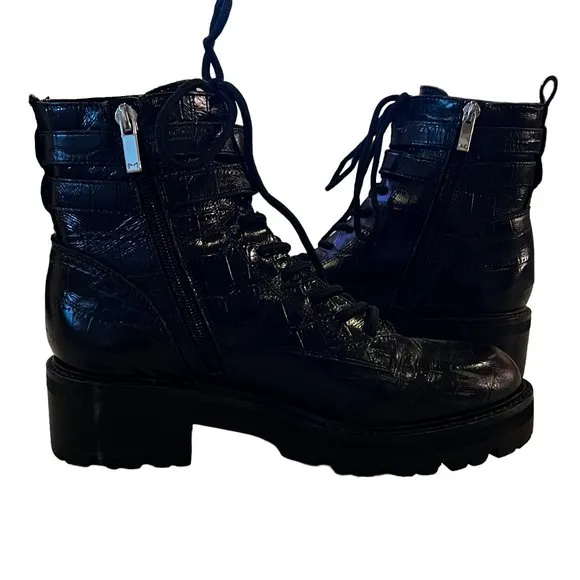Marc Fisher LTD MLBARREN 2 Black Embossed Leather Combat Boots Size 7.5 M