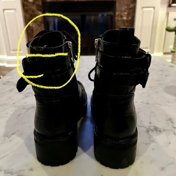 Marc Fisher LTD MLBARREN 2 Black Embossed Leather Combat Boots Size 7.5 M