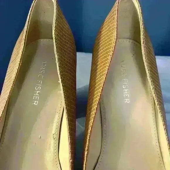 Marc Fisher Tan Leather Snake Print Heels