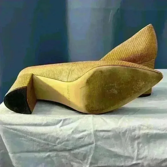 Marc Fisher Tan Leather Snake Print Heels