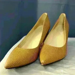 Marc Fisher Tan Leather Snake Print Heels