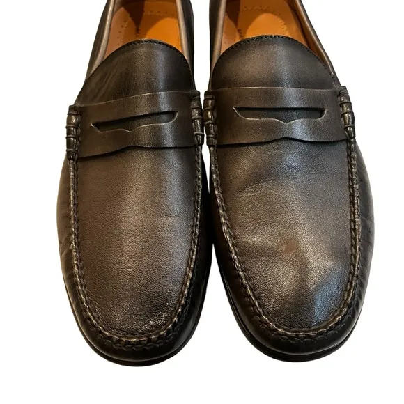 Martin Dingman Slate Gray Maxwell Sheepskin Leather Penny Loafers Size 12