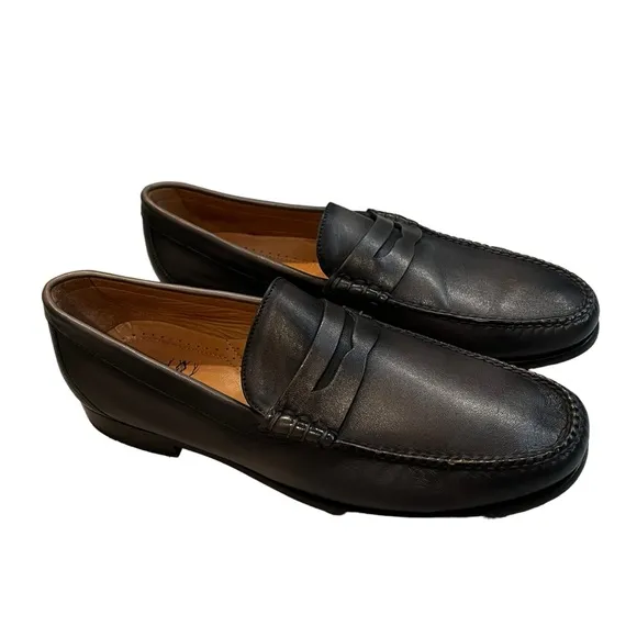 Martin Dingman Slate Gray Maxwell Sheepskin Leather Penny Loafers Size 12