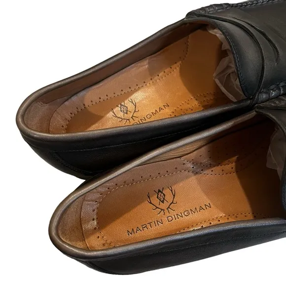 Martin Dingman Slate Gray Maxwell Sheepskin Leather Penny Loafers Size 12