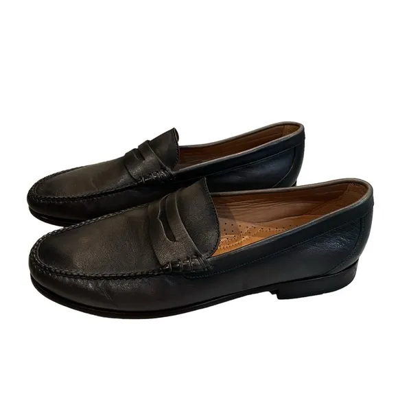 Martin Dingman Slate Gray Maxwell Sheepskin Leather Penny Loafers Size 12