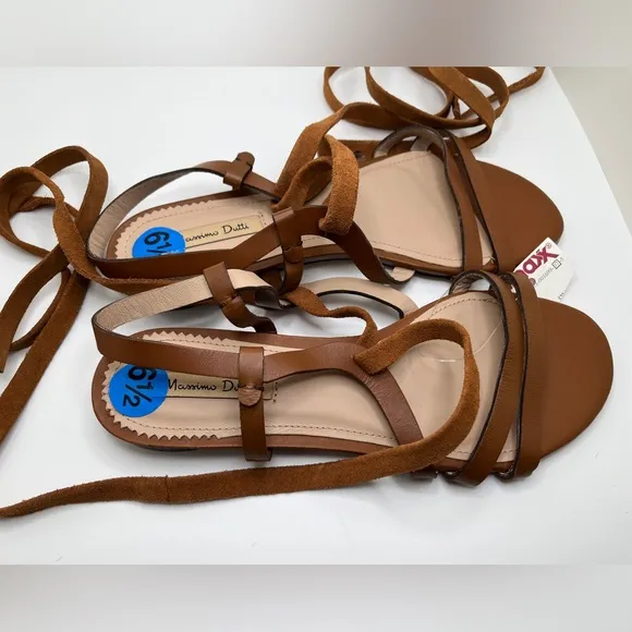 Massimo Dutti tan strappy leather &amp; suede gladiator sandals 6.5 *NWT