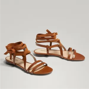 Massimo Dutti tan strappy leather &amp; suede gladiator sandals 6.5 *NWT