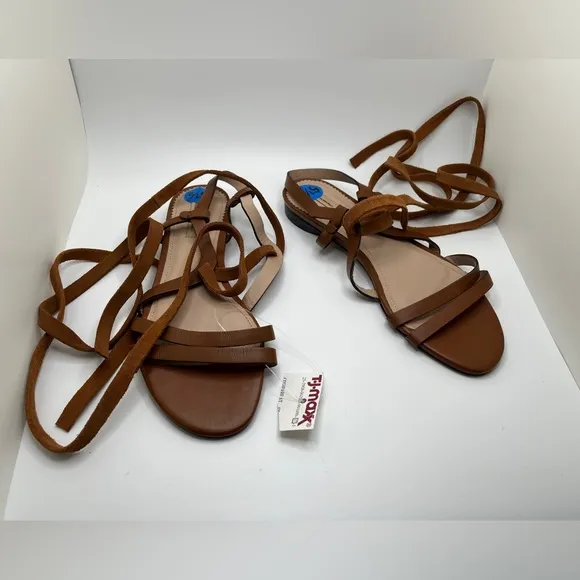 Massimo Dutti tan strappy leather &amp; suede gladiator sandals 6.5 *NWT