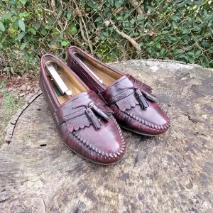 Men Vintage Burgundy Tassel Loafers By Bass Size 8.5D/Men Designer Shoes