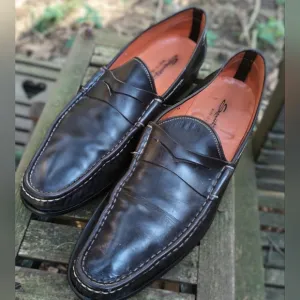Men's 13 Santoni Loafers Italian Shoes Leather Rubber Sole Made in Italy