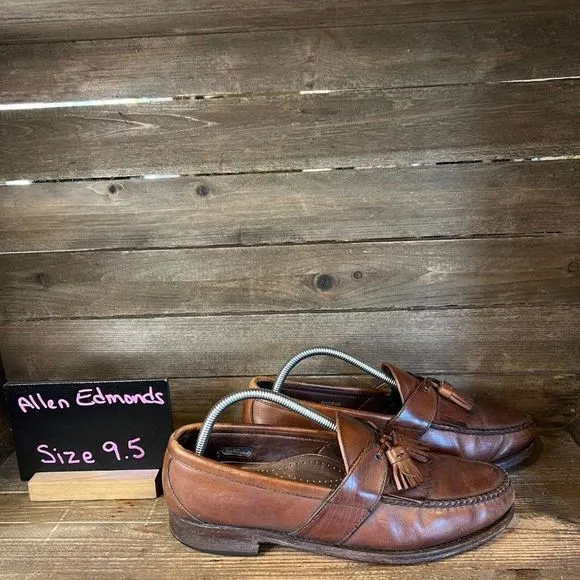 Mens Allen Edmonds Enfield Tassel Brown Leather Loafers Dress‎ Shoes Size 9.5 D
