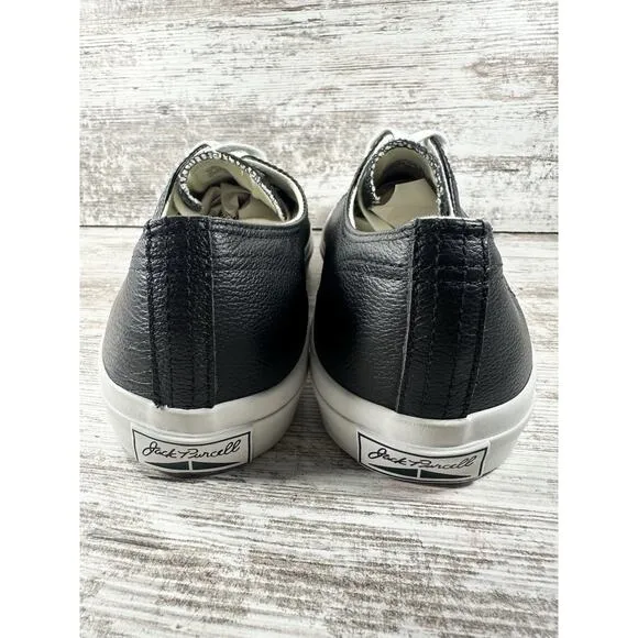 Men's Converse Jack Purcell Black Leather Low Top Sneakers Sz 12