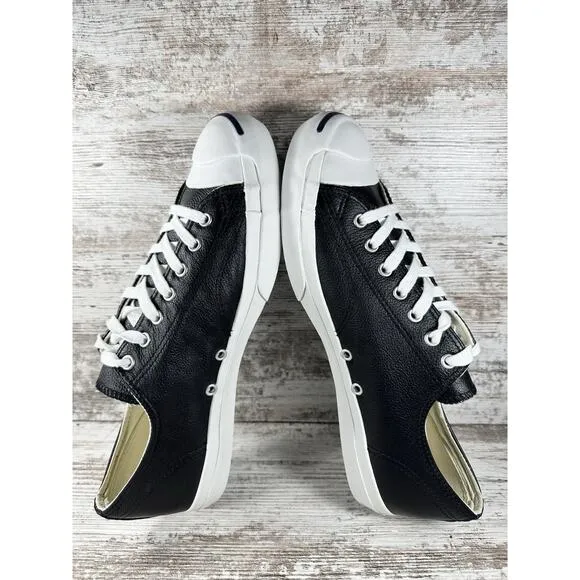 Men's Converse Jack Purcell Black Leather Low Top Sneakers Sz 12
