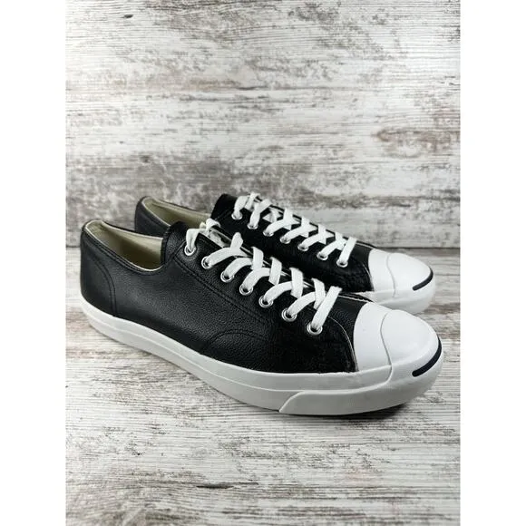 Men's Converse Jack Purcell Black Leather Low Top Sneakers Sz 12