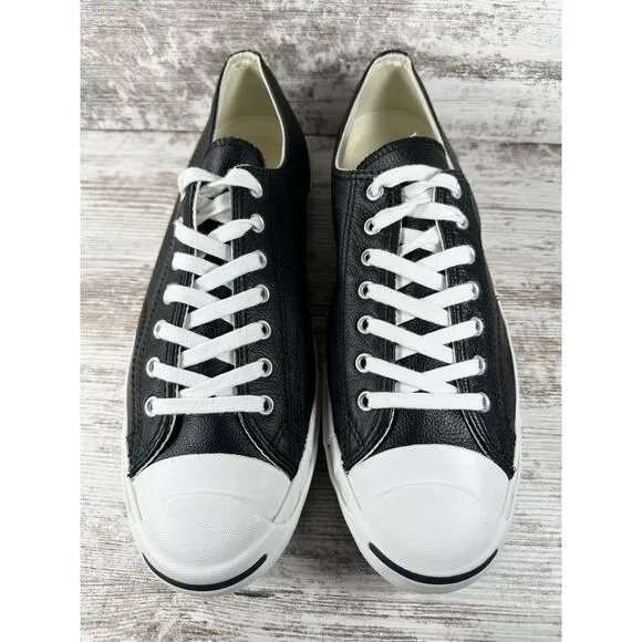 Men's Converse Jack Purcell Black Leather Low Top Sneakers Sz 12