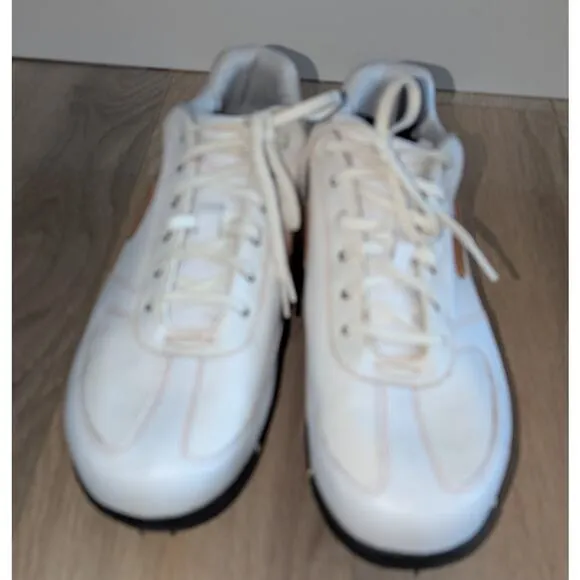 Men's Nike Air Golf Shoes White Leather Orange Swoosh Size 10.5W US 314909-181