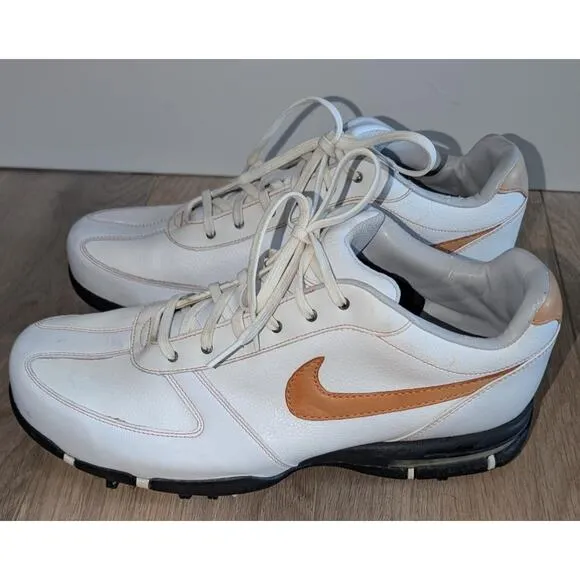 Men's Nike Air Golf Shoes White Leather Orange Swoosh Size 10.5W US 314909-181
