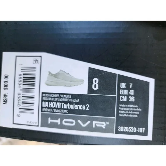 Men's Under Armour HOVR Turbulence 2 Athletic Shoes Size 8 White Cream Offwhite