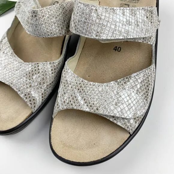 Mephisto Sandals Slip On Wedge Heel Grey Snakeskin Leather Women's 40 US 10