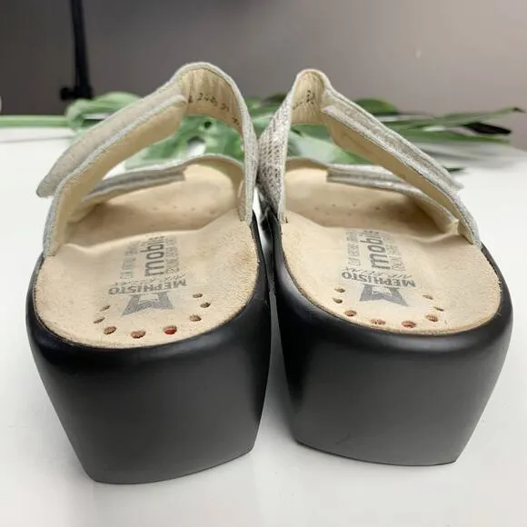 Mephisto Sandals Slip On Wedge Heel Grey Snakeskin Leather Women's 40 US 10