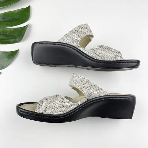 Mephisto Sandals Slip On Wedge Heel Grey Snakeskin Leather Women's 40 US 10