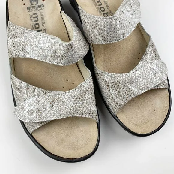 Mephisto Sandals Slip On Wedge Heel Grey Snakeskin Leather Women's 40 US 10