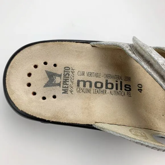 Mephisto Sandals Slip On Wedge Heel Grey Snakeskin Leather Women's 40 US 10
