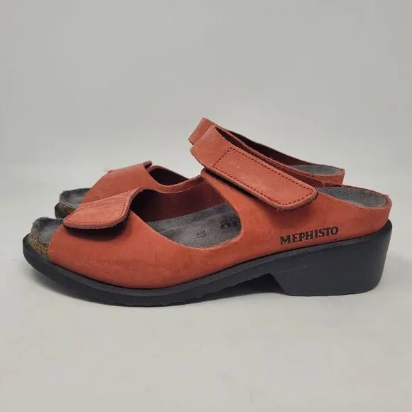 Mephisto Sandals Womens EU37 US7 Red Suede Leather Clog Slides Straps Slip On