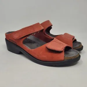 Mephisto Sandals Womens EU37 US7 Red Suede Leather Clog Slides Straps Slip On