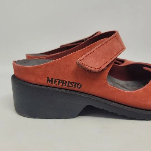 Mephisto Sandals Womens EU37 US7 Red Suede Leather Clog Slides Straps Slip On