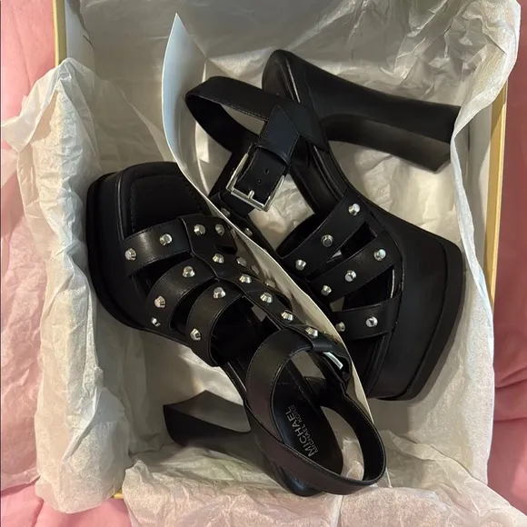 Michael Kors Black Platform Sandals with Studded Straps