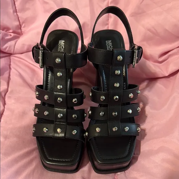 Michael Kors Black Platform Sandals with Studded Straps