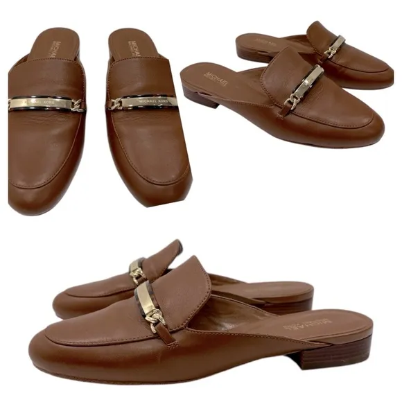Michael Kors Brown Leather Loafers mule Michael Kors shop Nadia Slide size 6