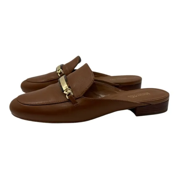 Michael Kors Brown Leather Loafers mule Michael Kors shop Nadia Slide size 6