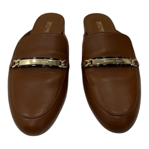 Michael Kors Brown Leather Loafers mule Michael Kors shop Nadia Slide size 6