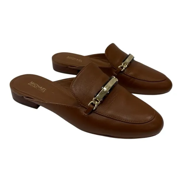 Michael Kors Brown Leather Loafers mule Michael Kors shop Nadia Slide size 6